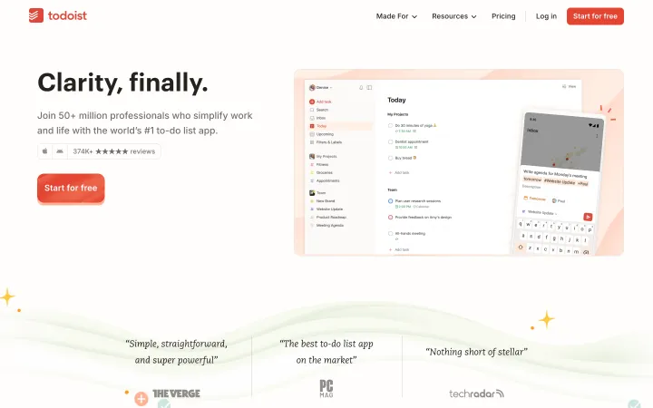 Todoist 网站截图