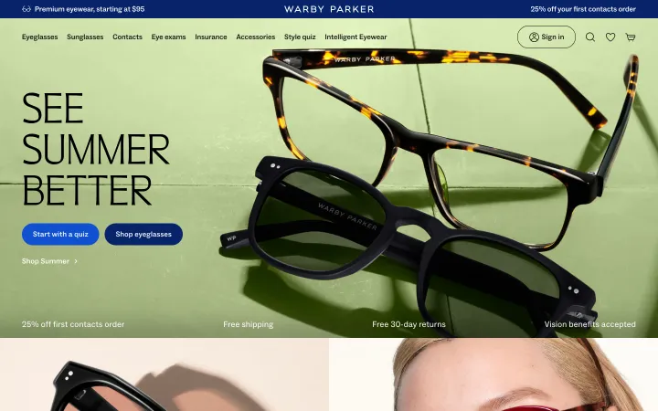 Warby Parker 网站截图