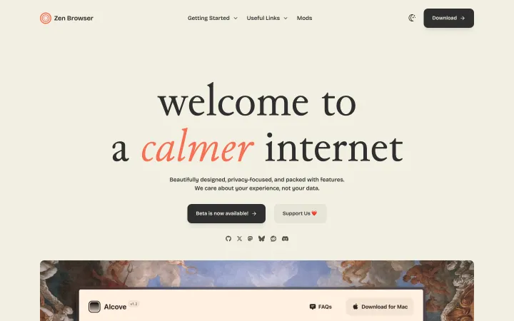 Zen Browser 网站截图