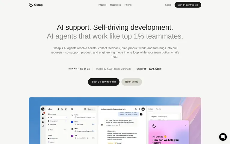 Gleap 网站截图