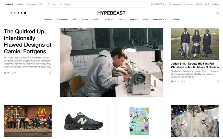 Hypebeast 網站截圖
